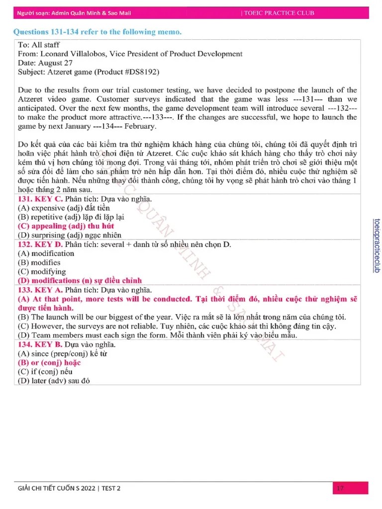 GIẢI PART 6 TEST 2 CUỐN 2022 NEW | PDF