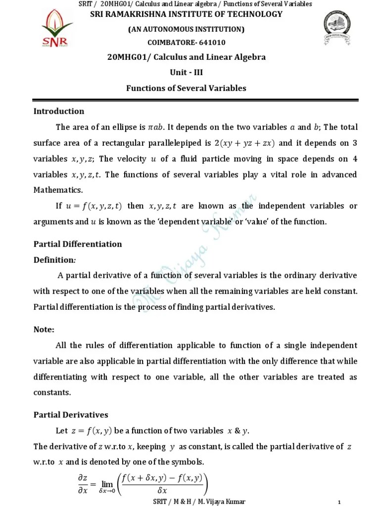 20mhg01 Functions Of Several Variables | Download Free PDF | Maxima And ...