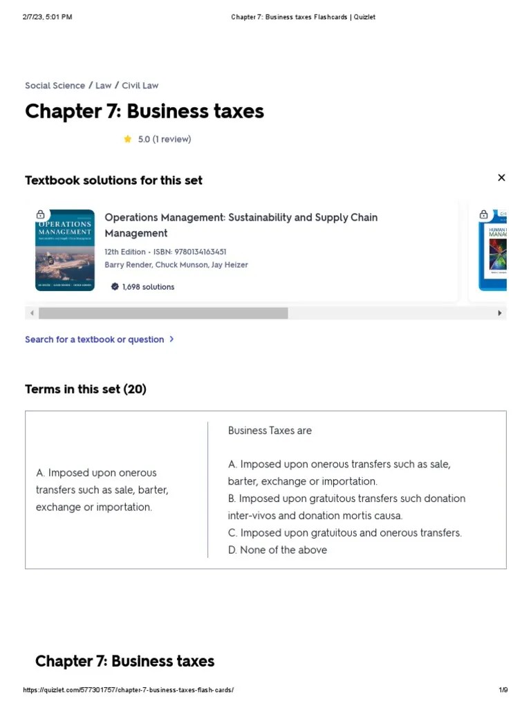 Chapter 7 - Business Taxes Flashcards - Quizlet | PDF | Taxes | Value ...