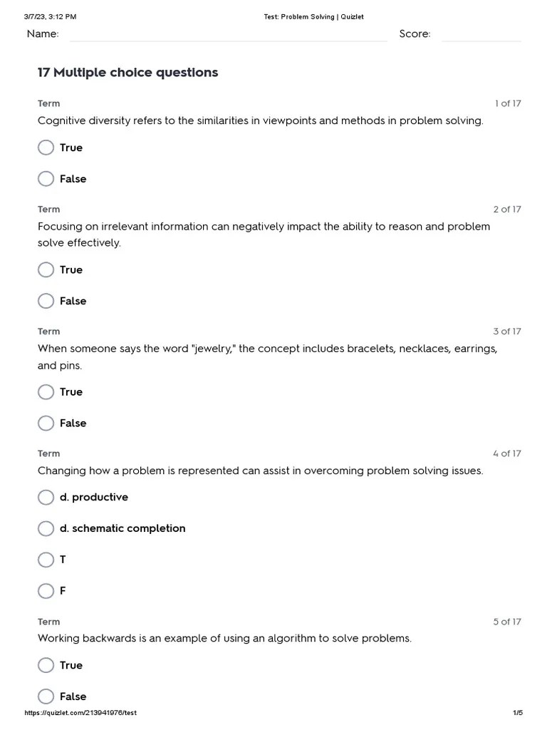 Test Problem Solving Quizlet | PDF | Cognitive Science | Behavioural ...
