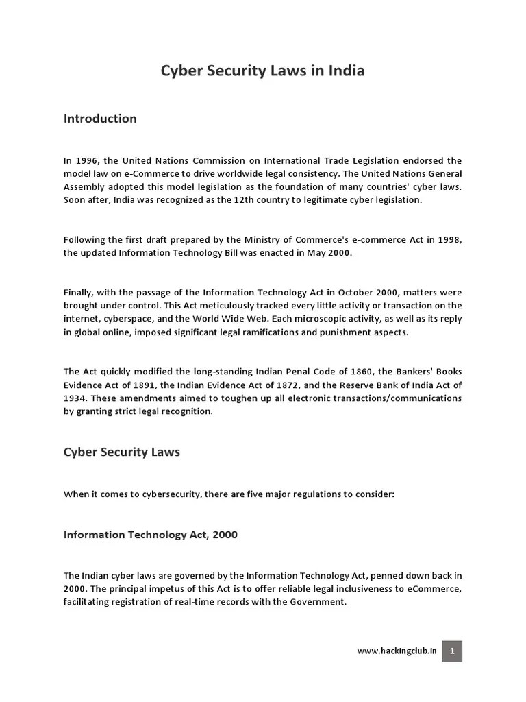 Cyber Security Laws In India PDF | Download Free PDF | Computer Security | Security