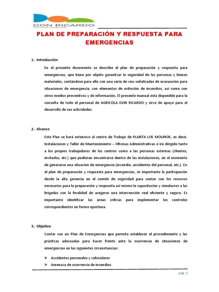Plan De Preparación Y Respuesta Para Emergencias | PDF | Primeros Auxilios | Hospital