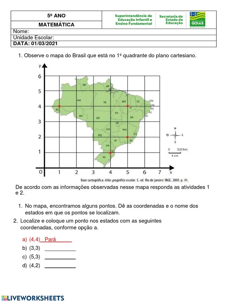 Atividade Plano Cartesiano | PDF