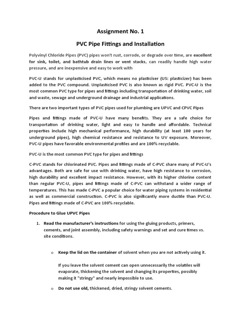 PVC Pipe Fittings And Installation | PDF | Plumbing | Polyvinyl Chloride