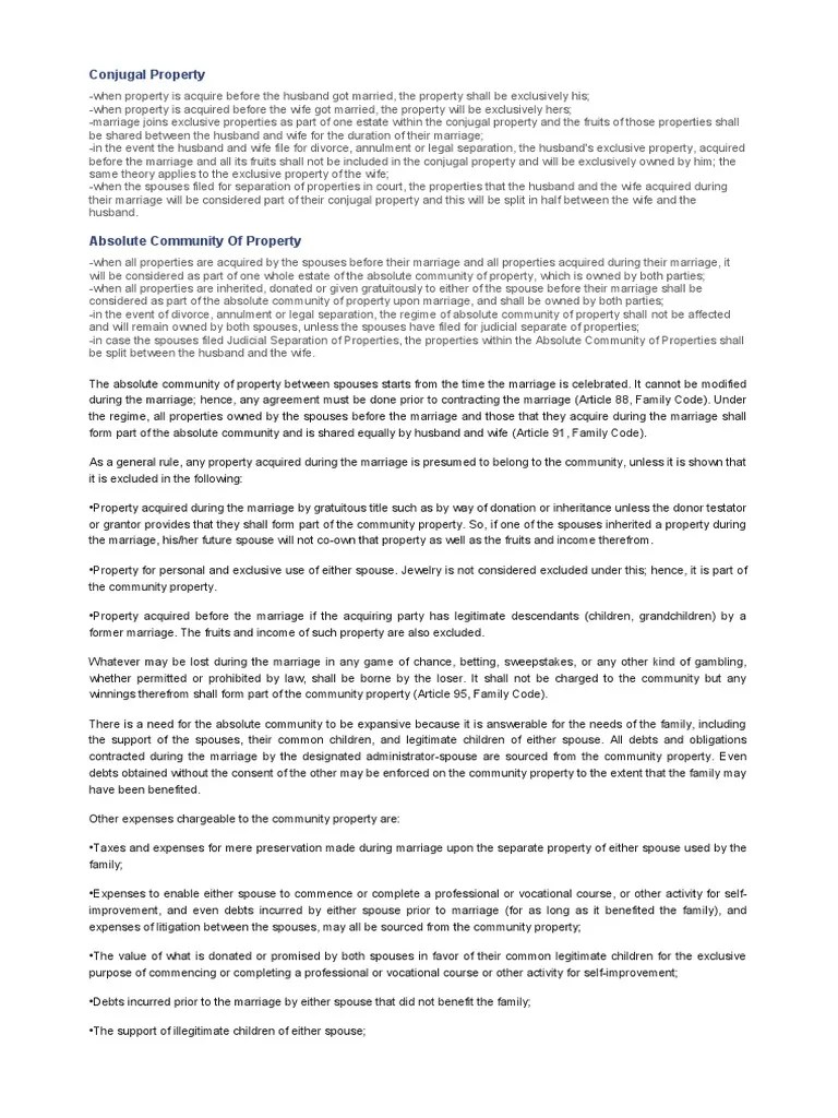 Conjugal Property | Download Free PDF | Marriage | Private Law