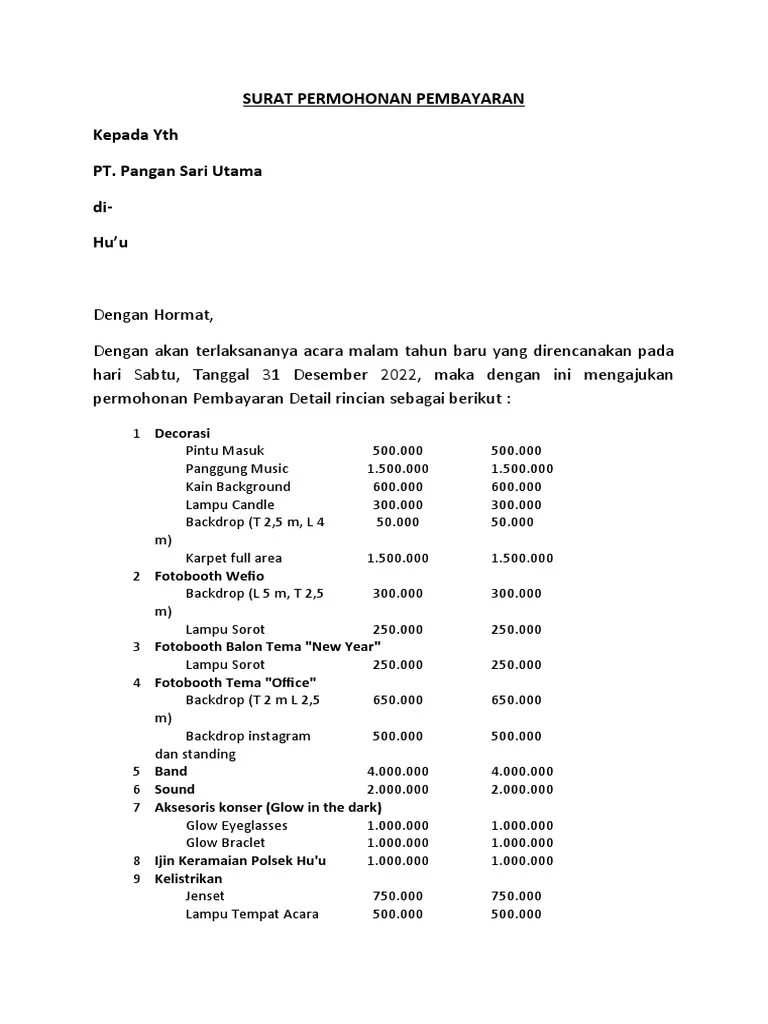 Surat Permohonan Pembayaran | PDF