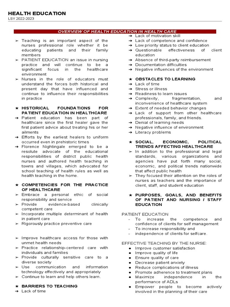 Health Education | PDF | Health Care | Nursing