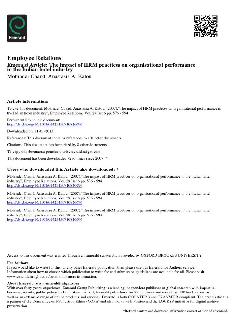 The Impact Of HRM Practices On Organisational Performance | PDF | Human ...