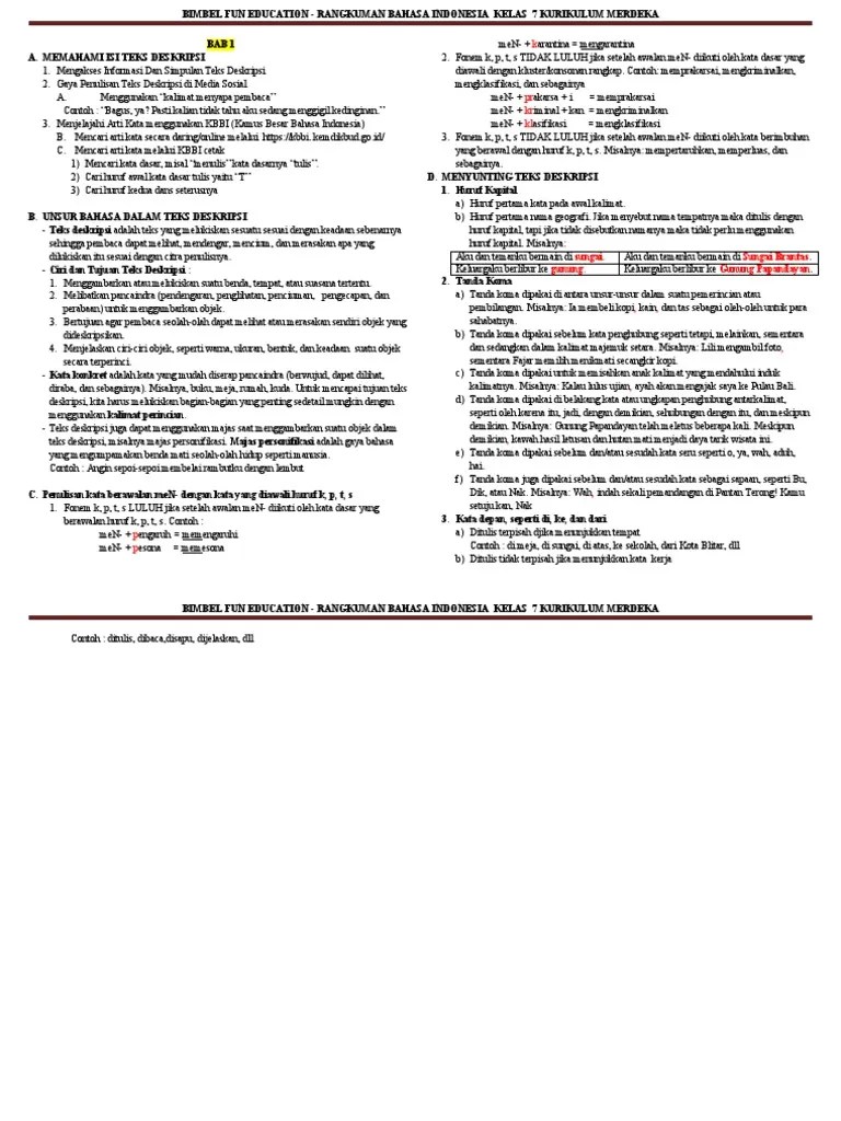 Bahasa Indonesia Kelas 7 Kurikulum Merdeka | PDF