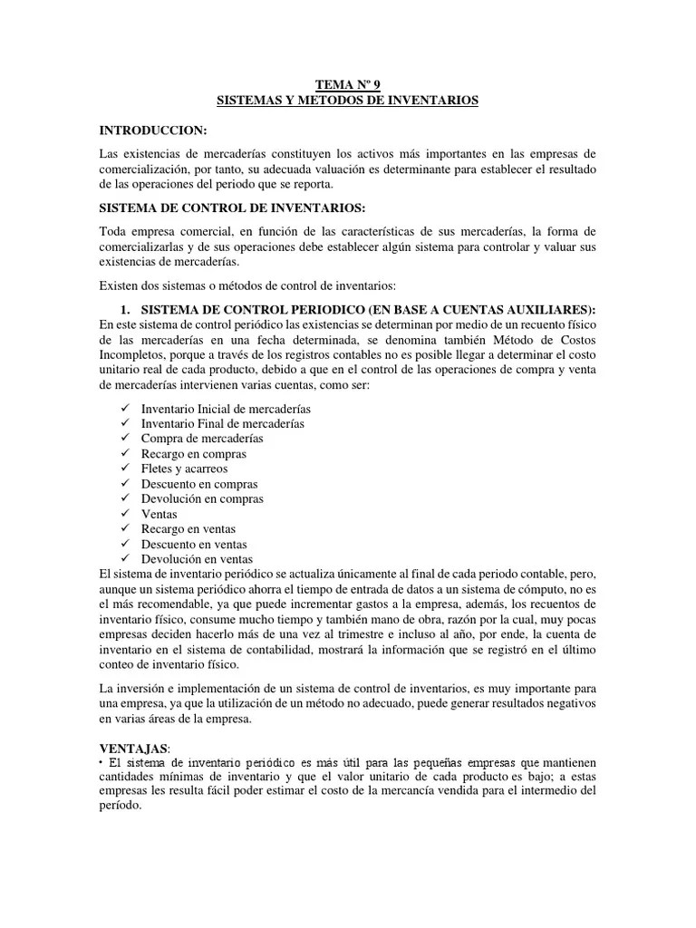 Tema #9 Sistemas Y Metodos De Inventarios-1 PDF | PDF | Inventario ...