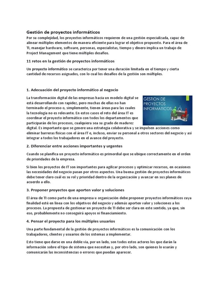 Gestión De Proyectos Informáticos | PDF | Gestión De Proyectos | Software