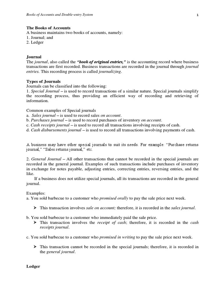 Books Of Accounts And Double-Entry System | PDF | Debits And Credits | Financial Accounting