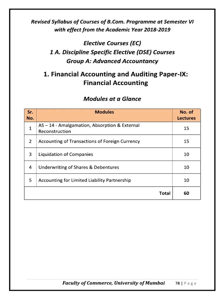 Financial Accounting Syllabus PDF | PDF