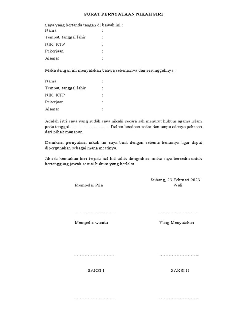 Surat Pernyataan Nikah Siri | PDF