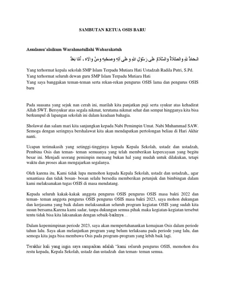 Sambutan Ketua Osis Baru | PDF