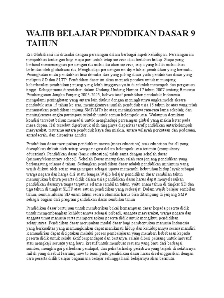 Wajib Belajar Pendidikan Dasar 9 Tahun | PDF