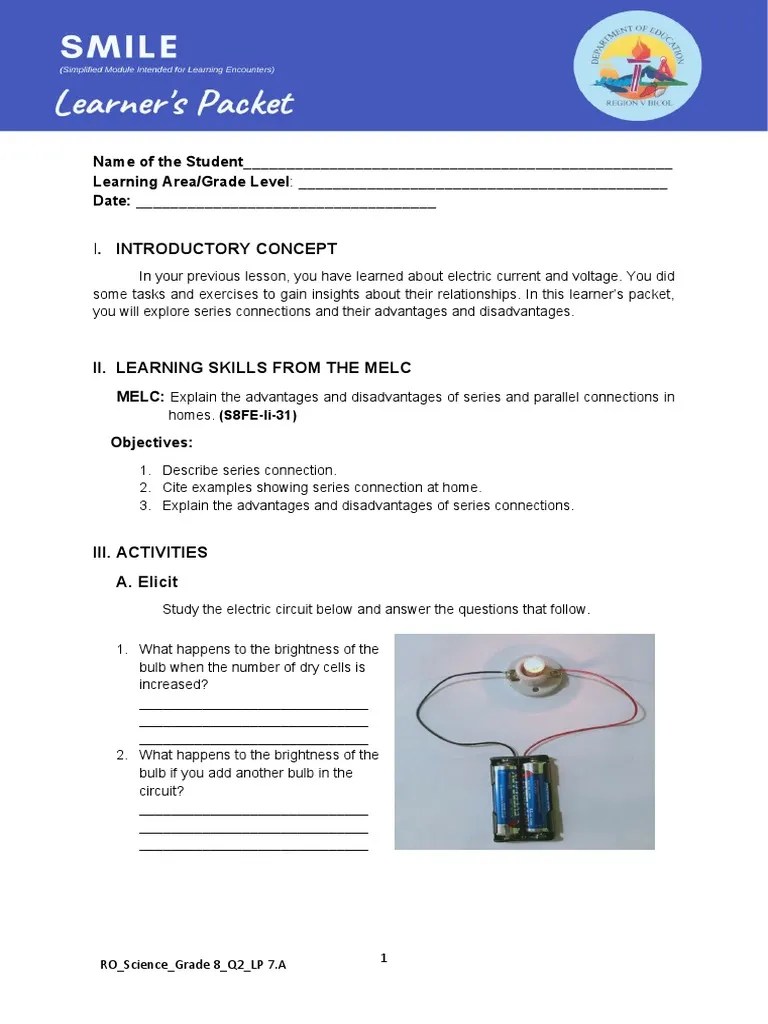Science Grade-8 Q1 LP-7A | Download Free PDF | Series And Parallel Circuits | Electrical Network