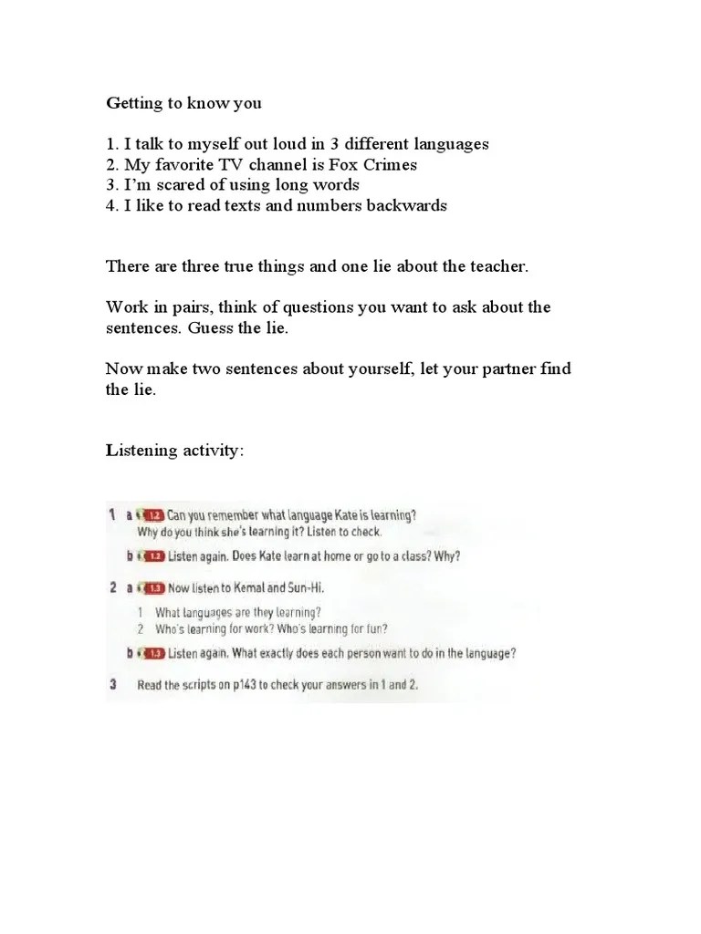 Getting To Know You | PDF