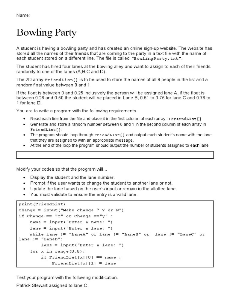 Bowling Party Lane Assignment Program - An Interactive Python Program ...
