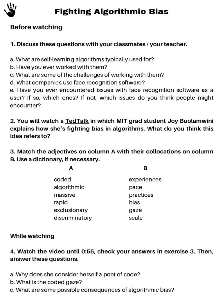 Fighting Algorithmic Bias - Ss Worksheet PDF | PDF | Cognition | Cognitive Science