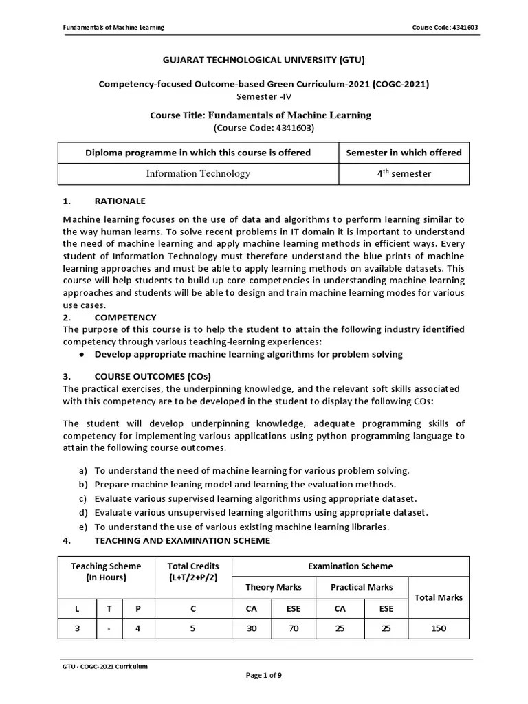 Fundamentals Of Machine Learning 4341603 | PDF | Machine Learning ...