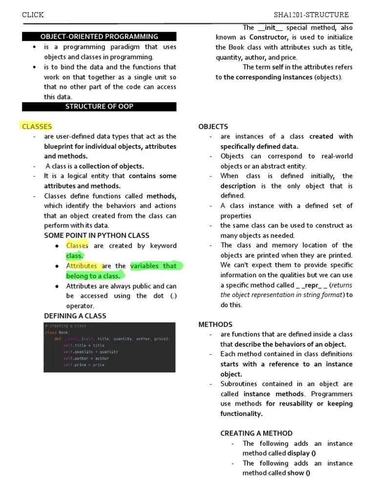 Object Oriented Programming | PDF | Class (Computer Programming) | Object Oriented Programming