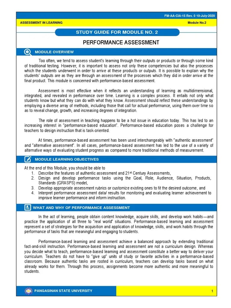 Assessment In Learning 2-Study Guide 2 | PDF | Educational Assessment ...