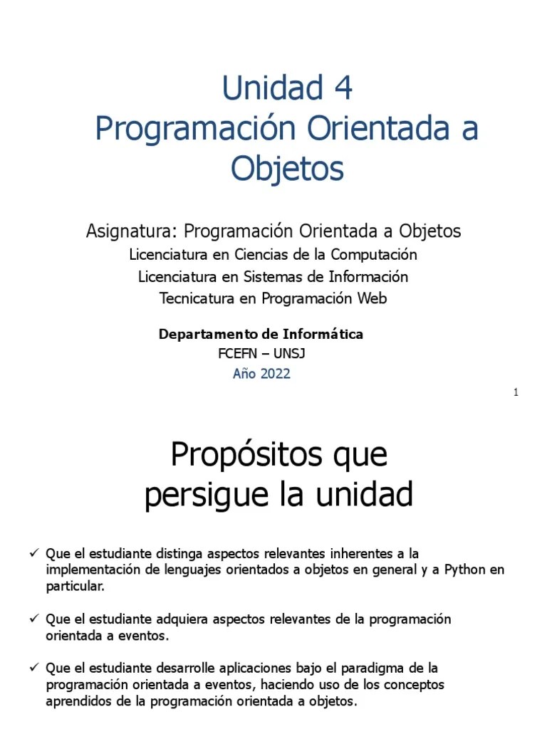 Unidad 4 - 2022 PDF | PDF | Objeto (informática) | Programa De Computadora