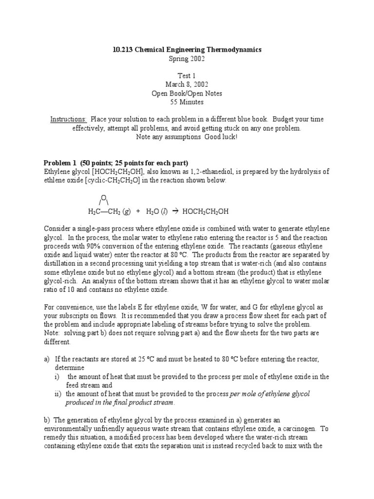 Practice Problems For Engineering Thermodynamics | PDF | Chemical ...