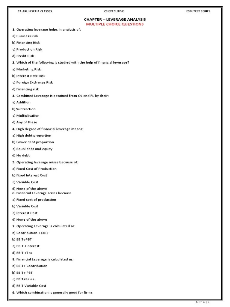 Leverage Analysis DONE | PDF | Leverage (Finance) | Preferred Stock