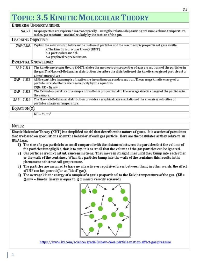 3.5 Kinetic Molecular Theory Student | PDF | Gases | Temperature