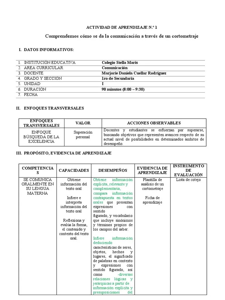 Sesión De Aprendizaje - La Comunicación - 1ro | PDF | Aprendizaje ...