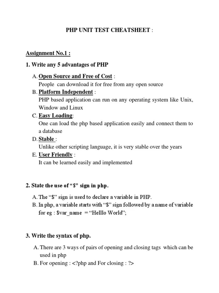 PHP Unit Test Cheatsheet | Download Free PDF | Php | String (Computer ...