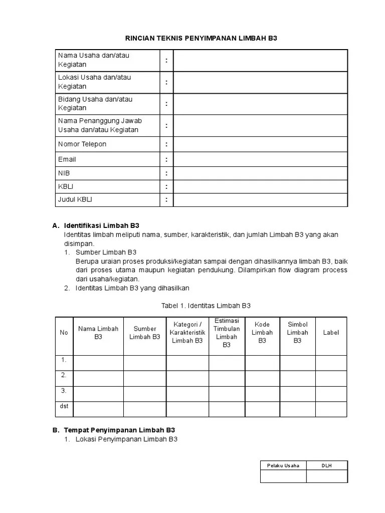 Form Rincian Teknis Penyimpanan Limbah B3 Terbaru | PDF