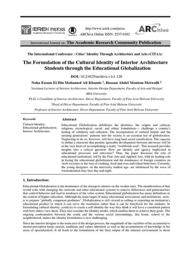 The Formulation Of The Cultural Identity Of Interior Architecture Students Through The ...