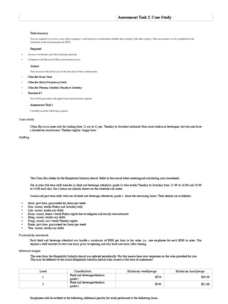 SITXHRM002-case Study PDF | PDF | Employment | Overtime