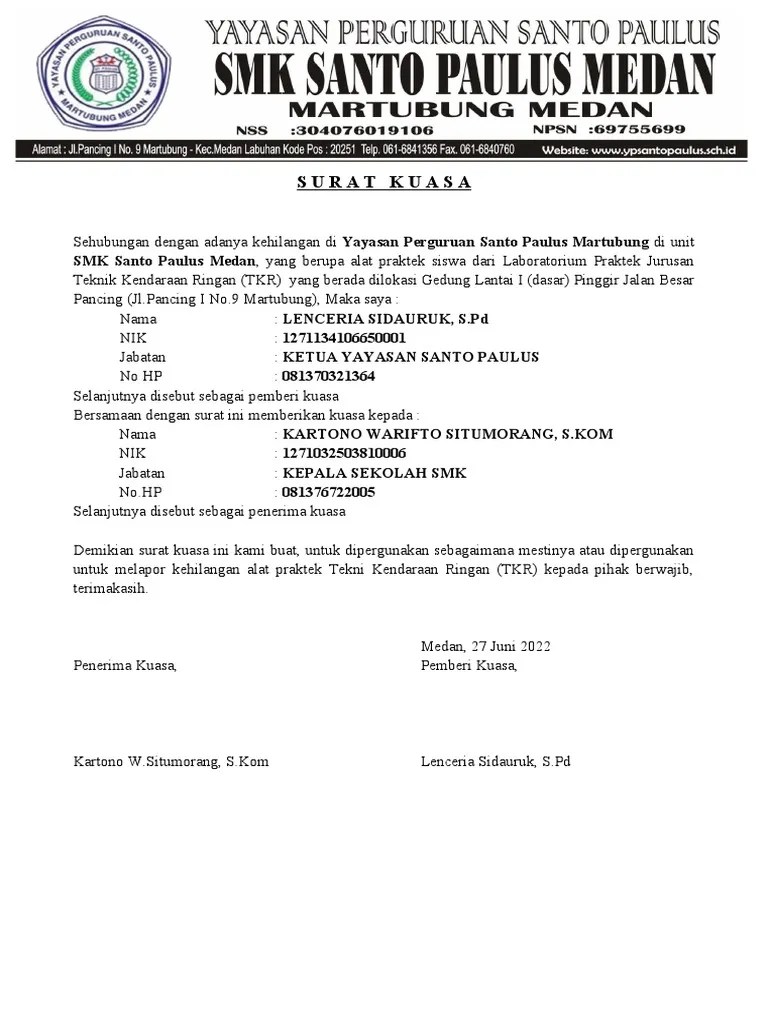 Surat Kuasa Laporan Kehilangan | PDF