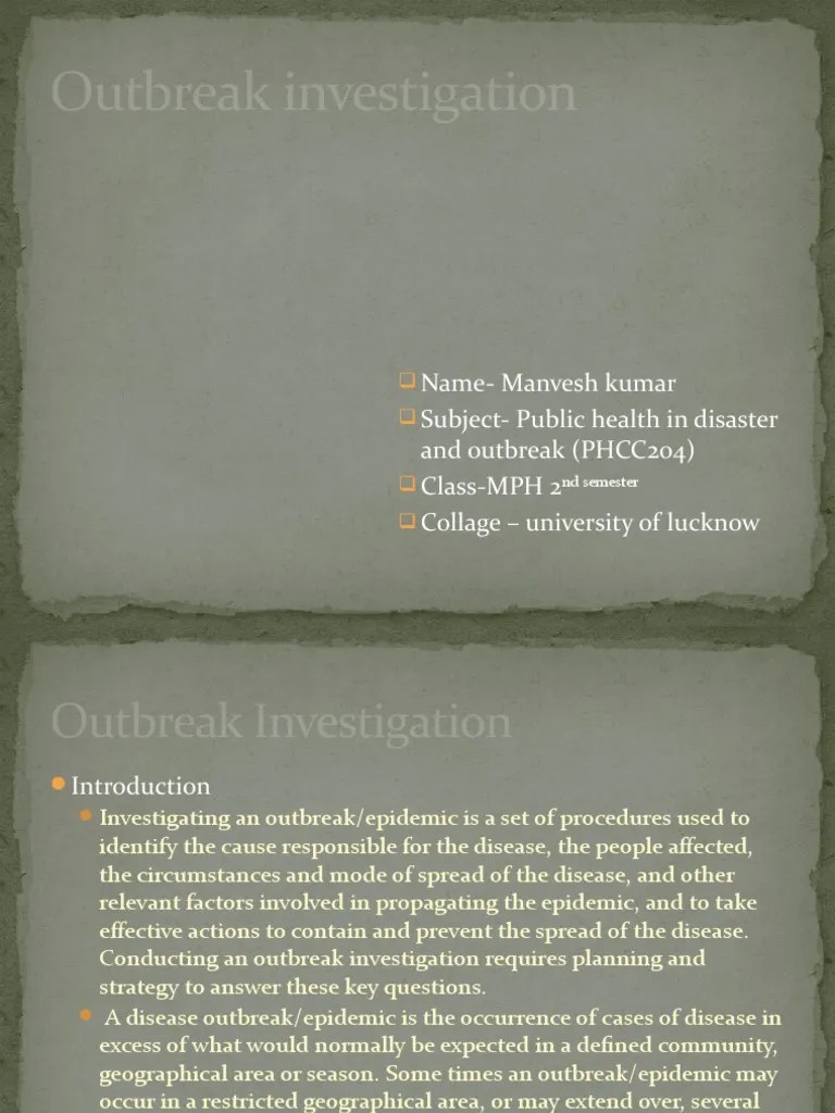 Outbreak Investigation | PDF | Epidemics | Preventive Healthcare