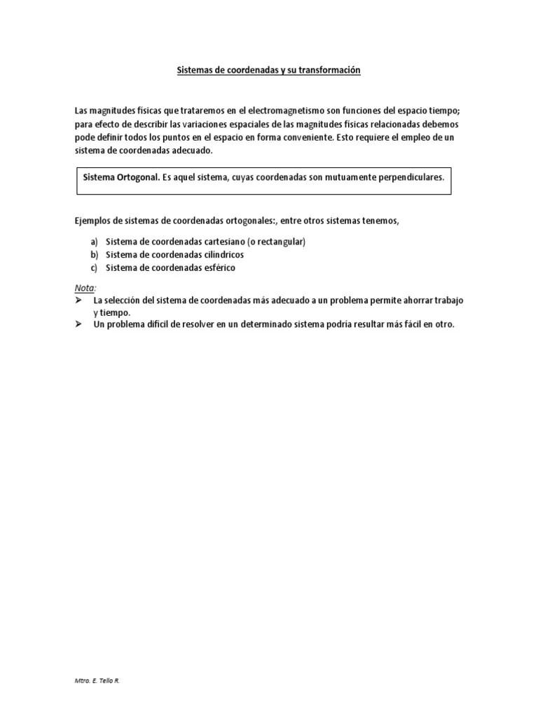 Sistemas De Coordenadas Y Su Transformación PDF | PDF | Vector Euclidiano | Sistema Coordinado