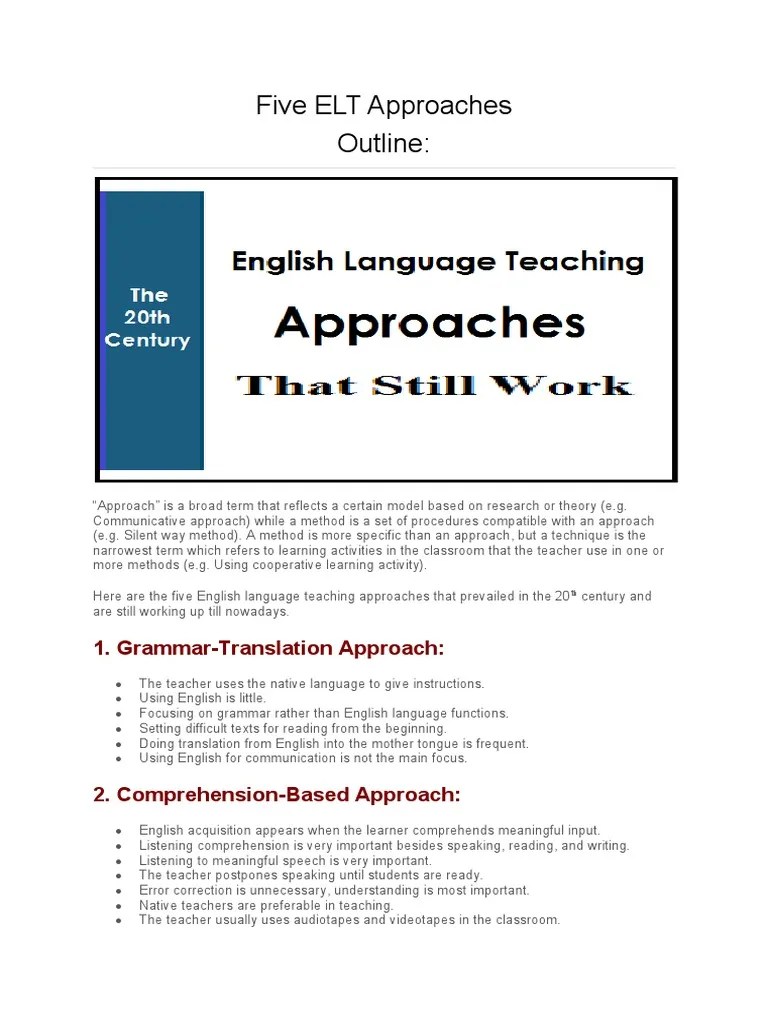 Five ELT Approaches Outline | PDF | Language Education | Stress (Linguistics)