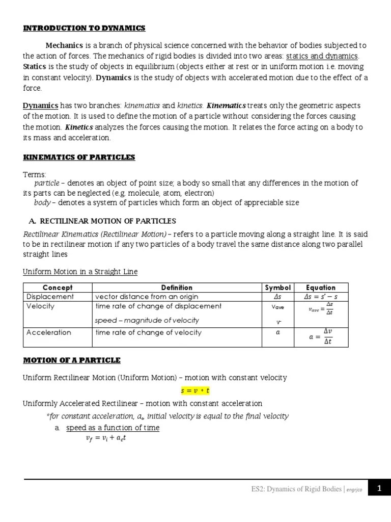 Introduction To Dynamics | PDF | Kinematics | Force