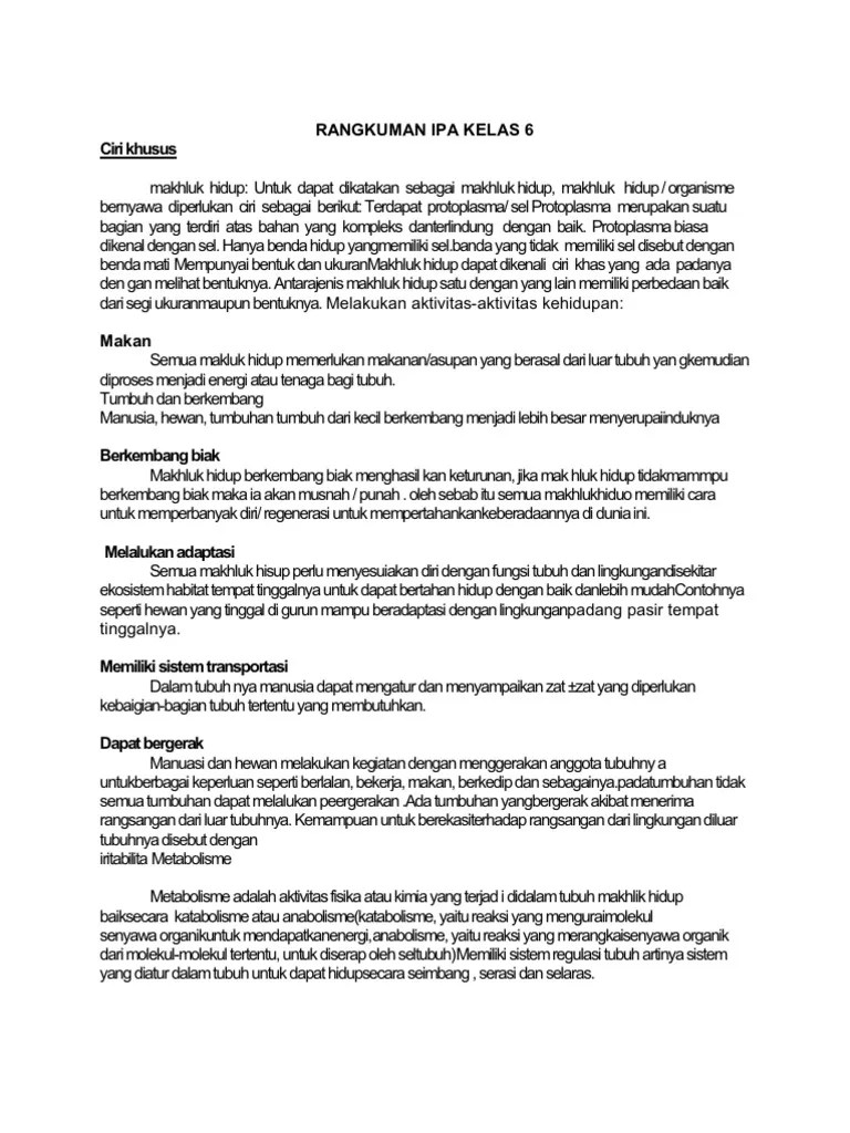 Tumbuh dan berkembang · 6. Rangkuman Ipa Kelas 6 Ciri Khusus Makhluk Hidup