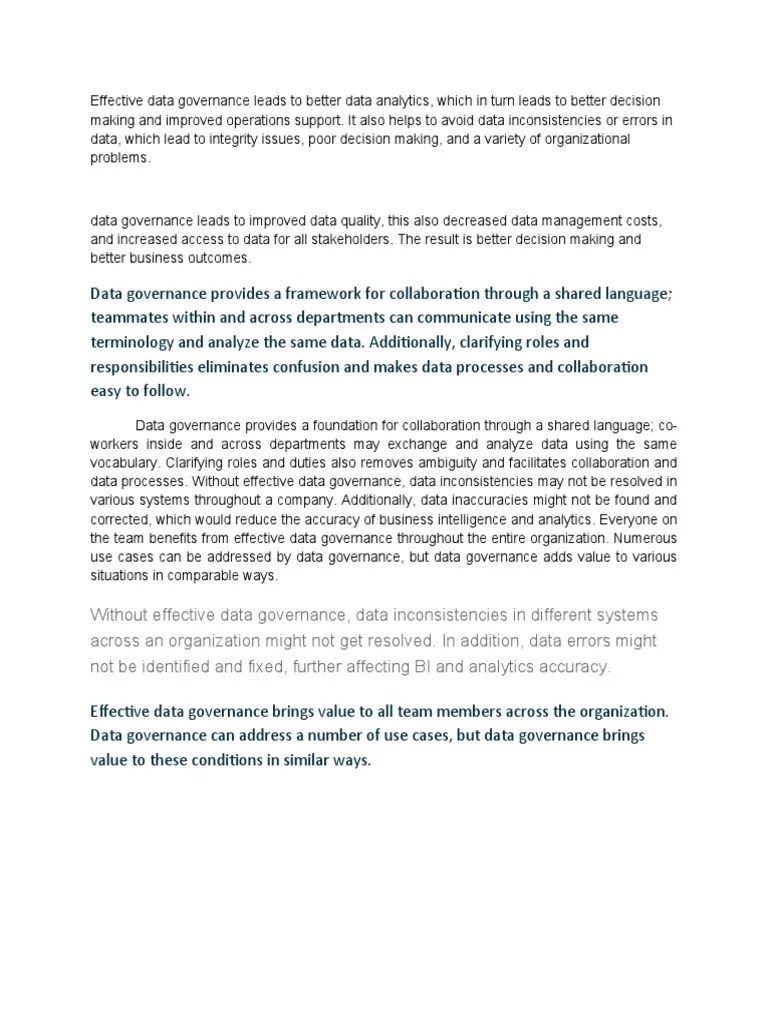 Effective Data Governance Leads To Better Data Analytics | PDF