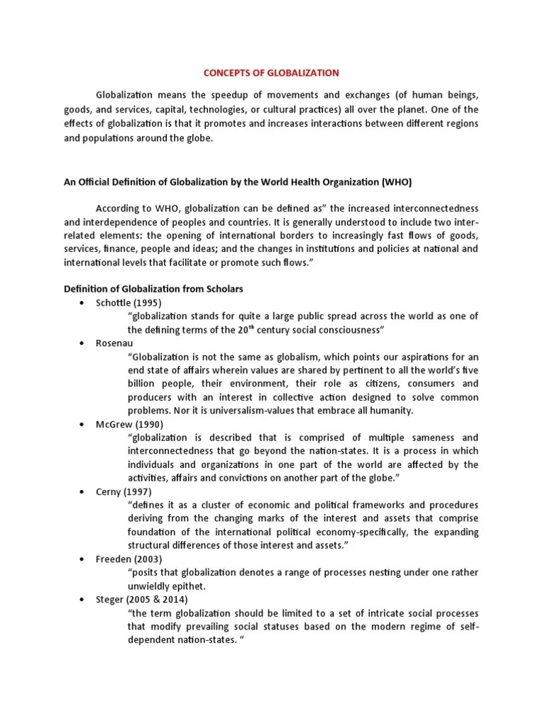 Concepts Of Globalization | PDF | Globalization | Economic Globalization
