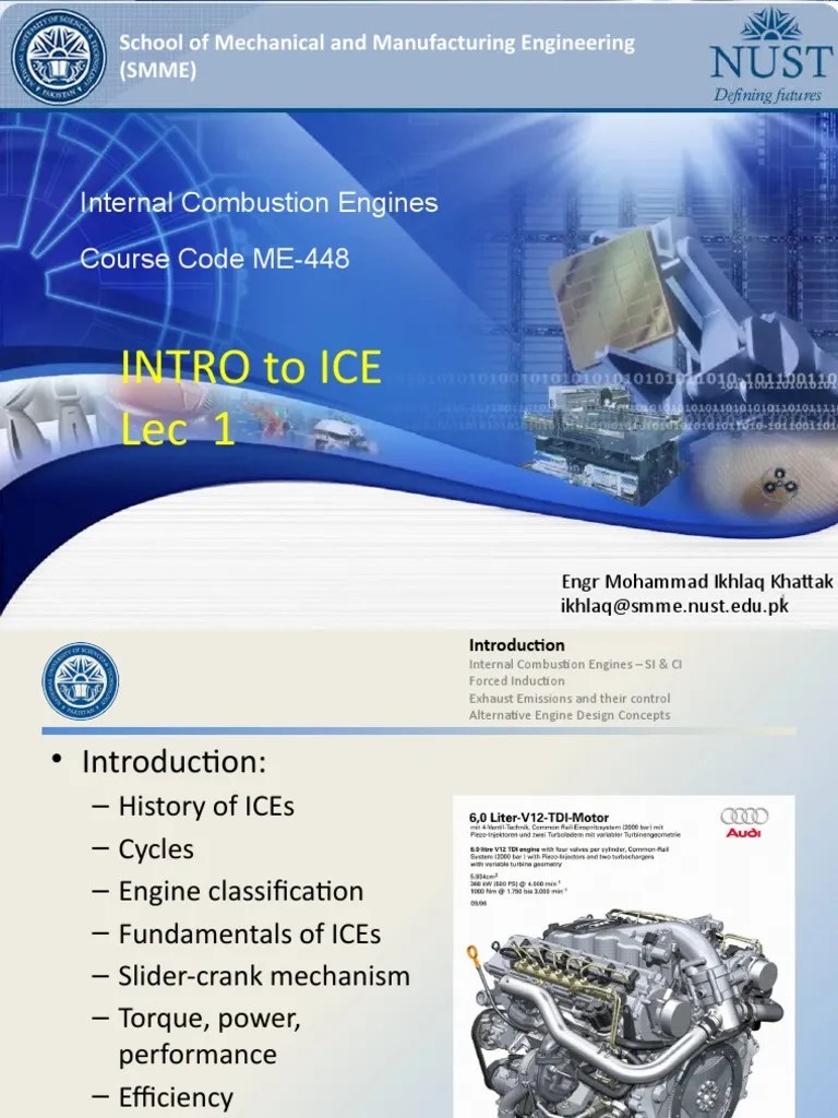 Lecture 1 ICE - Intro To ICE | PDF | Internal Combustion Engine | Engines