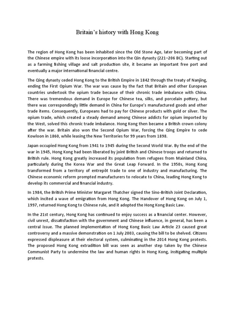 Britain's History With Hong Kong | PDF | Hong Kong | China