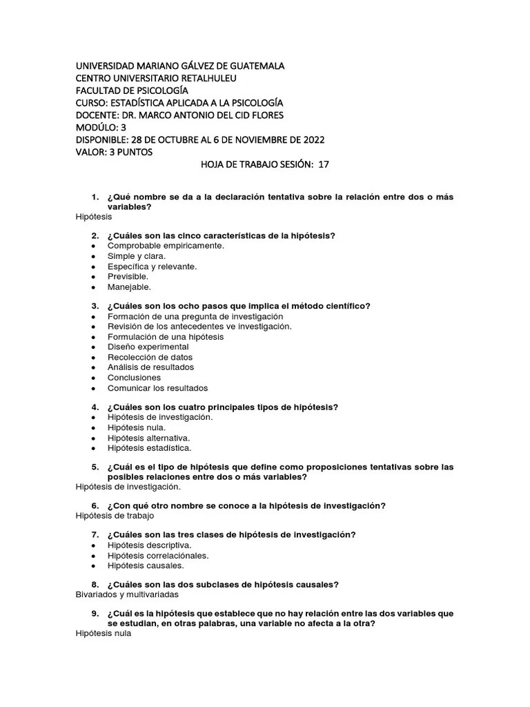 Hoja De Trabajo Sesión 17 Estadística Aplicada A La Psicología PDF ...