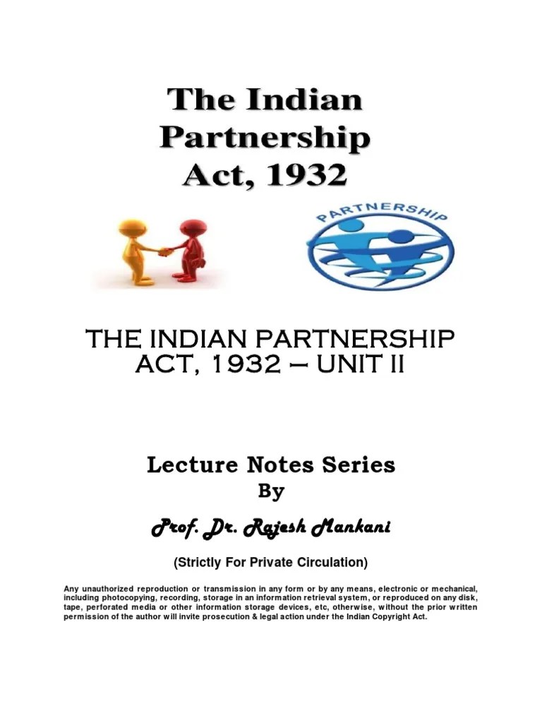 The Indian Partnership Act, 1932 - Unit Ii | PDF | Limited Liability Partnership | Partnership