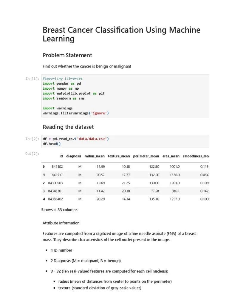 Breast Cancer Classification With Machine Learning | PDF | Accuracy And Precision | Cross ...