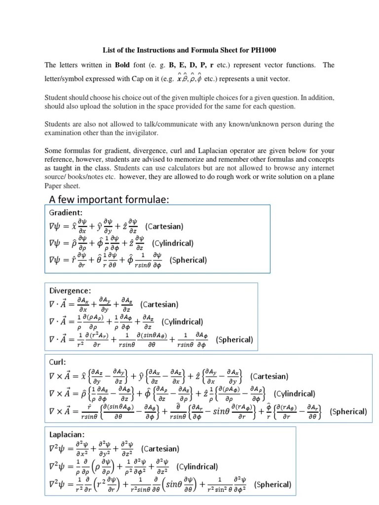 Formula Sheet PDF | PDF | Differential Geometry | Calculus